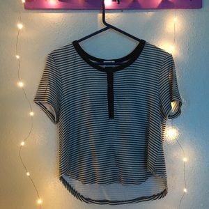 Gray and White Striped Crop Top